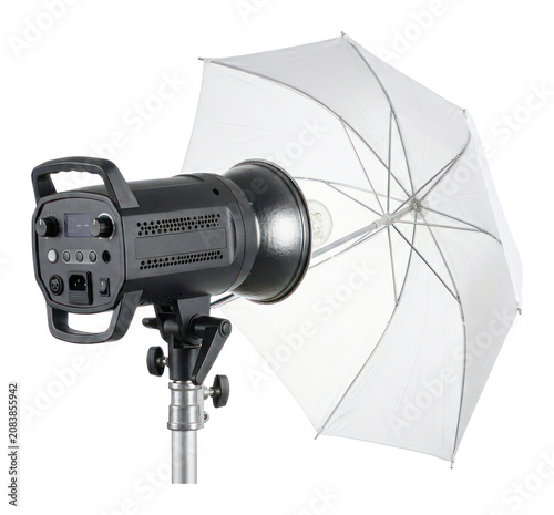 Photos Studio Strobe Light with White Umbrella Diffuser