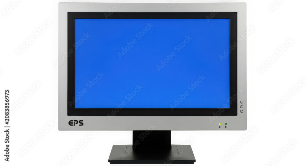 Fototapeta premium Modern computer monitor with a bright blue screen display isolated on transparent background