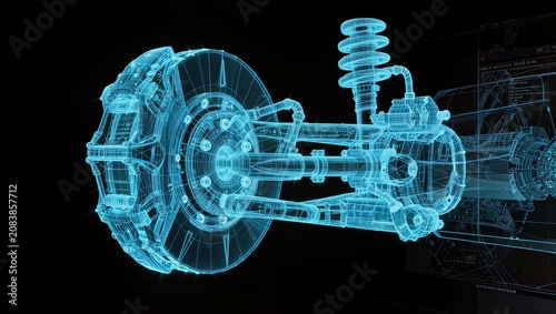 Automotive Brake Disc and Suspension Wireframe Blueprint for Advanced Vehicle Engineering