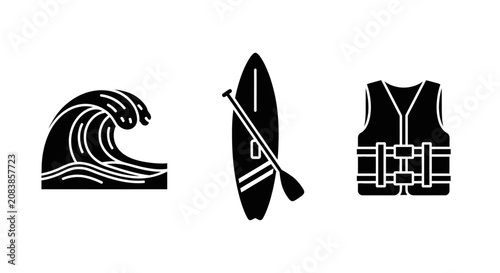 Bold Black Silhouette of a Crashing Ocean Wave with White Line Detail