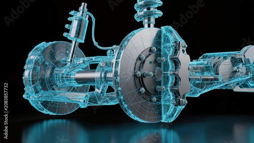 Automotive Brake Disc and Suspension Wireframe Blueprint for Advanced Vehicle Engineering