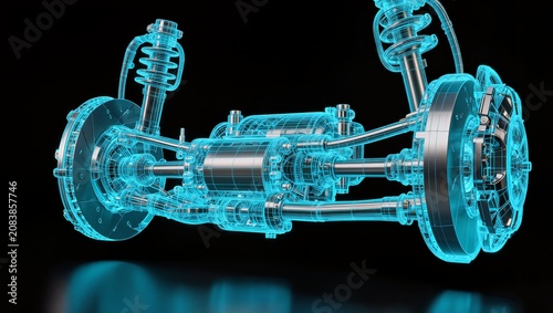 Automotive Brake Disc and Suspension Wireframe Blueprint for Advanced Vehicle Engineering