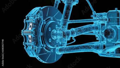 Automotive Brake Disc and Suspension Wireframe Blueprint for Advanced Vehicle Engineering