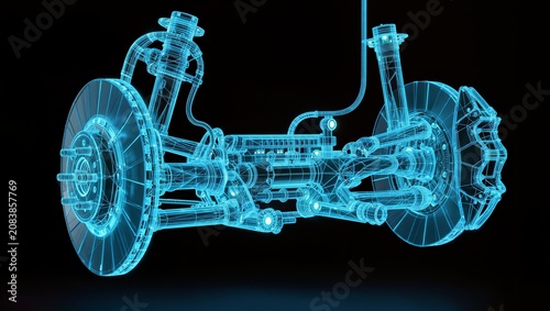 Automotive Brake Disc and Suspension Wireframe Blueprint for Advanced Vehicle Engineering