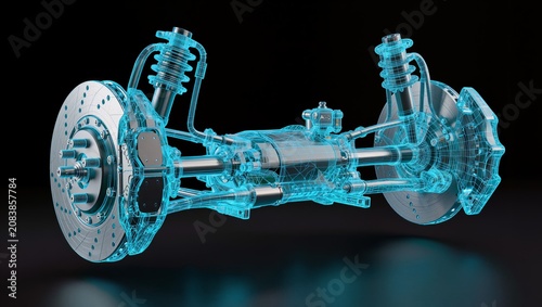 Automotive Brake Disc and Suspension Wireframe Blueprint for Advanced Vehicle Engineering