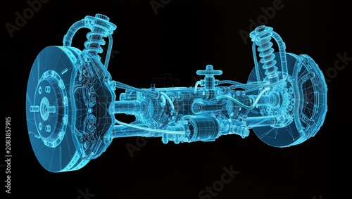 Automotive Brake Disc and Suspension Wireframe Blueprint for Advanced Vehicle Engineering
