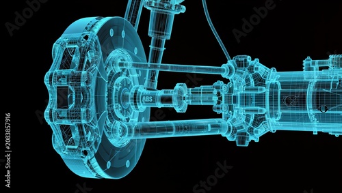 Automotive Brake Disc and Suspension Wireframe Blueprint for Advanced Vehicle Engineering