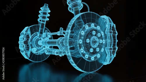 Automotive Brake Disc and Suspension Wireframe Blueprint for Advanced Vehicle Engineering