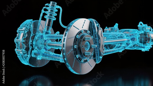 Automotive Brake Disc and Suspension Wireframe Blueprint for Advanced Vehicle Engineering