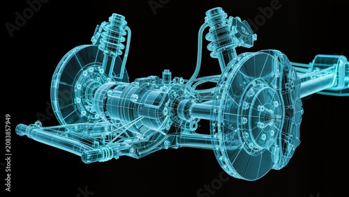 Automotive Brake Disc and Suspension Wireframe Blueprint for Advanced Vehicle Engineering