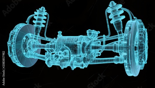 Automotive Brake Disc and Suspension Wireframe Blueprint for Advanced Vehicle Engineering