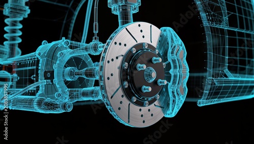 Automotive Brake Disc and Suspension Wireframe Blueprint for Advanced Vehicle Engineering