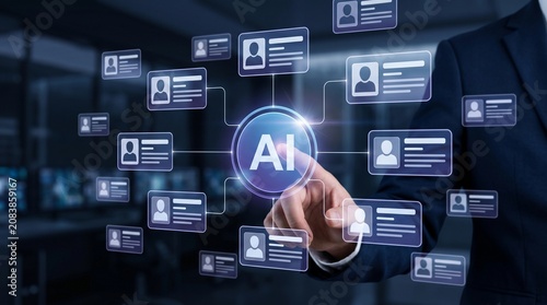AI Recruitment with Automated Resume Screening and Skills Assessment. Business Manager Using AI-Powered Hiring Automation System on Laptop