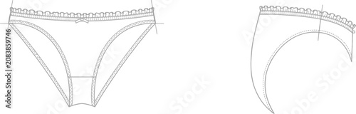 Cad drawing of lace panties technical illustration for design and manufacturing