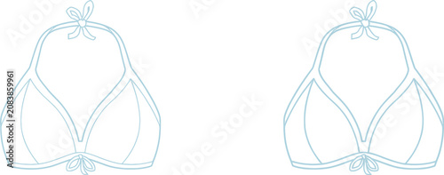 Cad drawing blue line art of women's bandeau bikini top design front back
