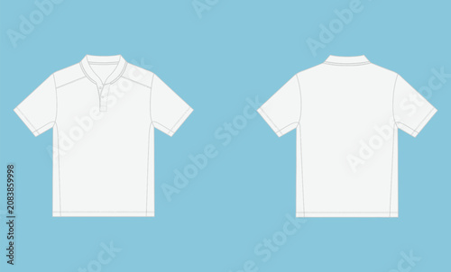 Cad drawing of a white polo shirt design in light blue background