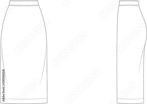 Cad drawing of a pencil skirt design in two views