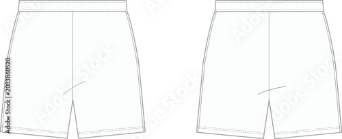 Cad drawing of men's fashion shorts technical illustration