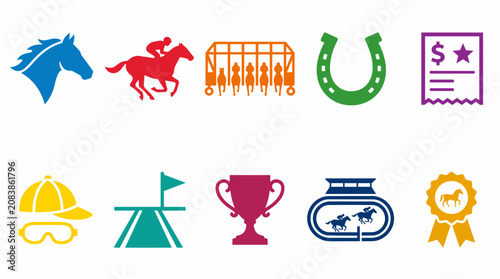 Horse Racing Vector Icon Pack for Equestrian Sport, Derby Competition Design