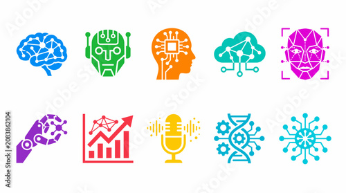 AI Technology Vector Icon Collection for Automation, Data Analytics and Deep Learning