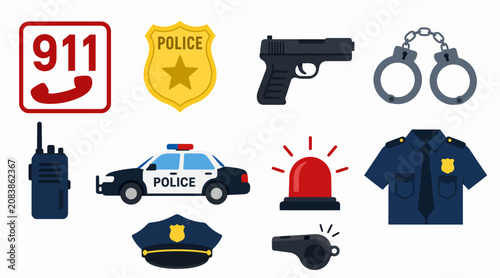 Foto Collection of police and emergency service icons.
