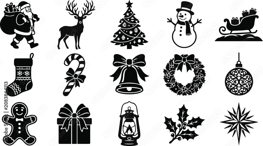 Naklejka premium Christmas icons and symbols
