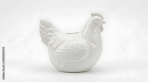 White Ceramic Chicken Piggy Bank Isolated on White Background