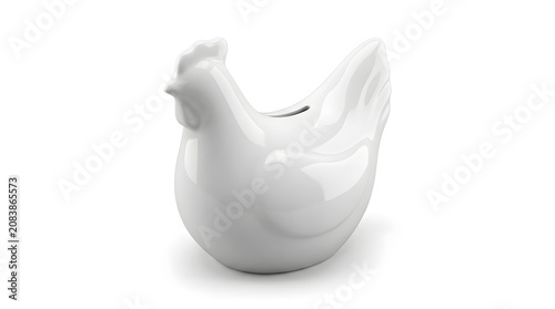 White Ceramic Chicken Piggy Bank Isolated on White Background