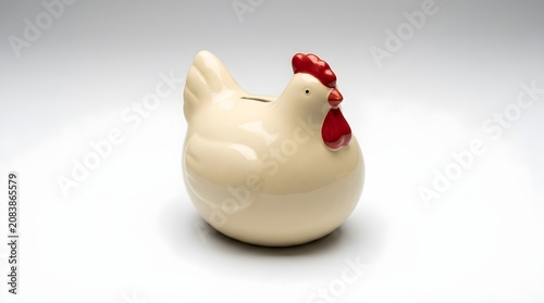 White Ceramic Chicken Piggy Bank Isolated on White Background