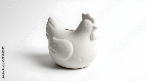 White Ceramic Chicken Piggy Bank Isolated on White Background