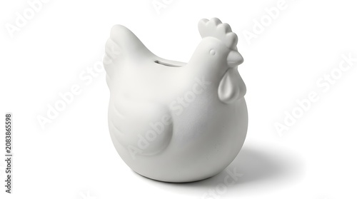 White Ceramic Chicken Piggy Bank Isolated on White Background