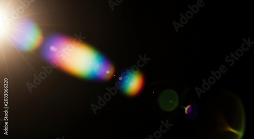 Rainbow colored light beam effects.