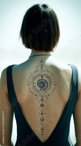 Woman Back Tattoo Fine Line Intricate Spine Tattoo Art Portrait