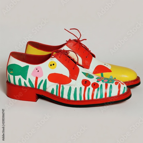 Colorful Patterned Oxford Shoes Fashion Footwear Art Red White Green