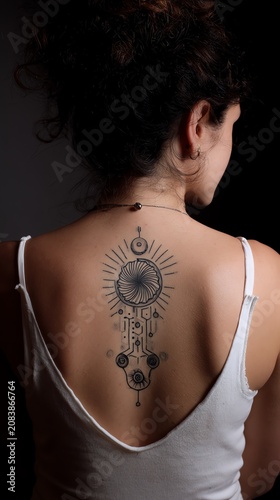 Woman Back Tattoo Fine Line Intricate Spine Tattoo Art Portrait