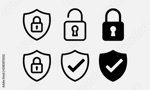 Cuadro en lienzo Security icon set, security icon with shield and lock sign, line and solid style