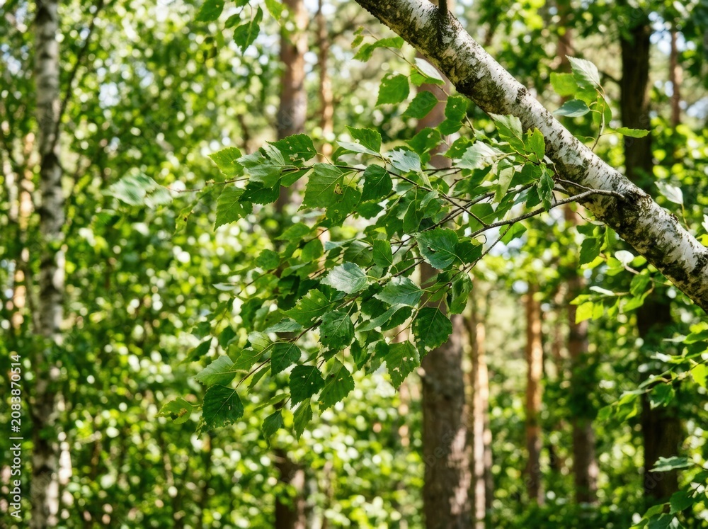 Fototapeta premium Lush Green Forest with Vibrant Foliage and Branches.