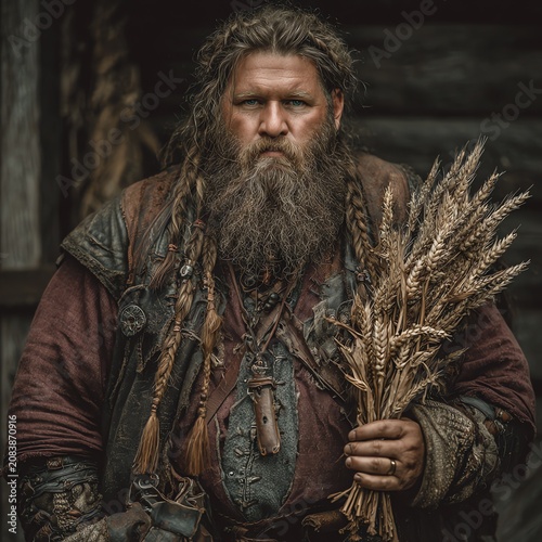 Viking Peasant Bearded Man Wheat Harvest Fantasy Portrait Art