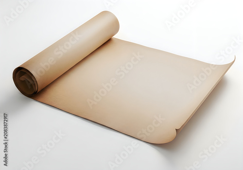Light beige paper roll unrolled on clean surface isolated on white background