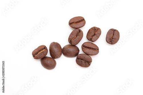 Isolated of coffee bean, Brown roasted coffee beans seeds isolated, coffee bean isolate, white background, bean isolated on white, Bean on white, macro brown coffee beans isolated on white background