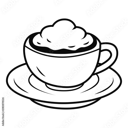Hot Cappuccino Cup With Creamy Milk Foam Doodle Line Art Illustration