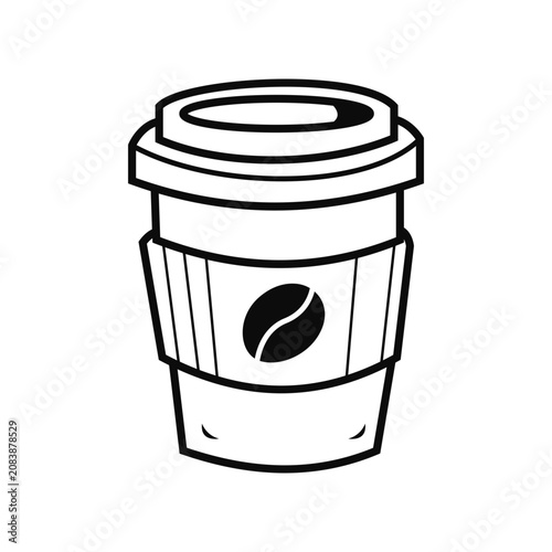 Takeaway Coffee Cup With Lid And Coffee Bean Doodle Line Art Illustration
