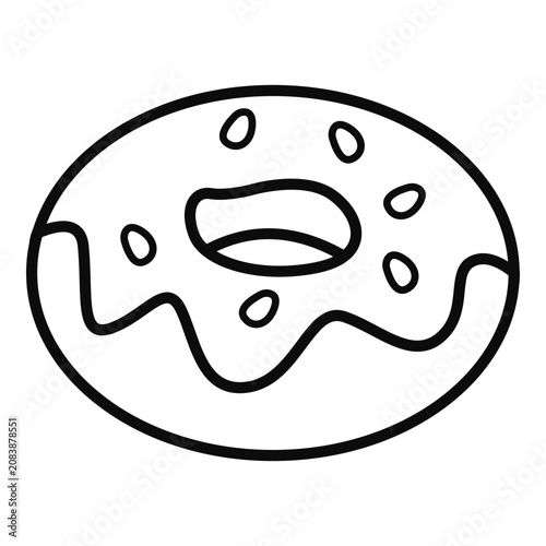 Classic Frosted Donut With Sweet Glaze Doodle Line Art Illustration