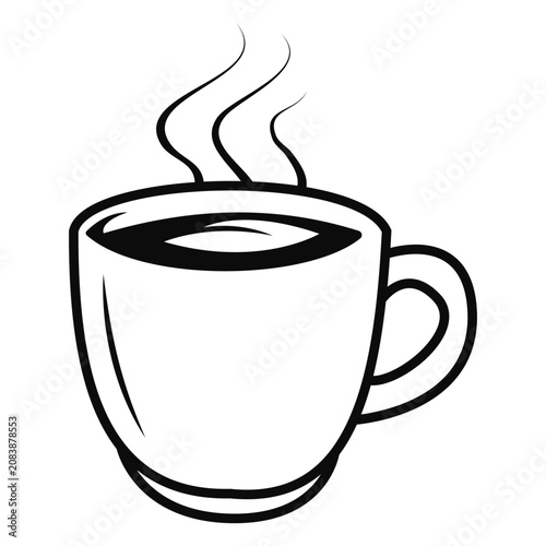 Steaming Hot Coffee Mug With Fresh Brew Doodle Line Art Illustration
