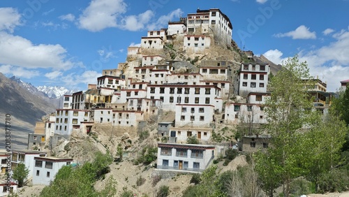 Ancient Key Monastery stands proudly above the valley, overlooking dramatic Himalayan mountain scenery.