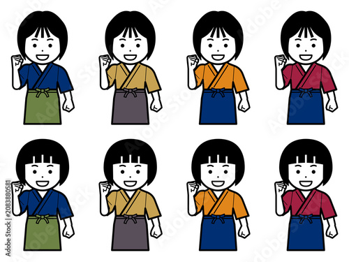 「がんばります」と作務衣に前掛けの女性のアイコン