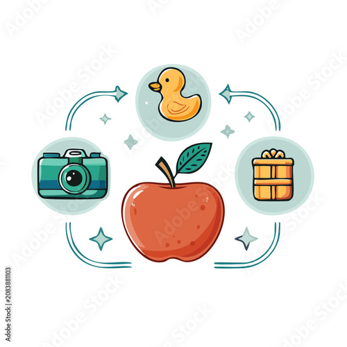 Apple, Camera, Duck, and Gift Icons