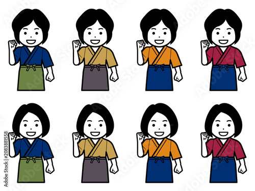 [髪型違い] 「がんばります」と作務衣に前掛けの女性のアイコン