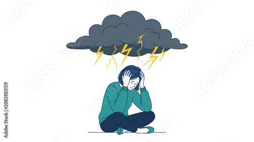 Принти на полотні Young person sitting beneath thundercloud and lightning