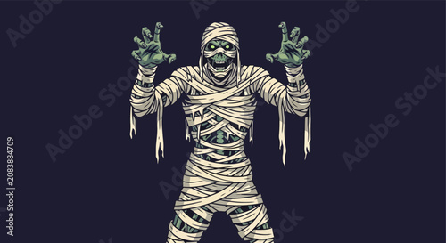Fotografie A terrifying ancient mummy monster wrapped in bandages for Halloween